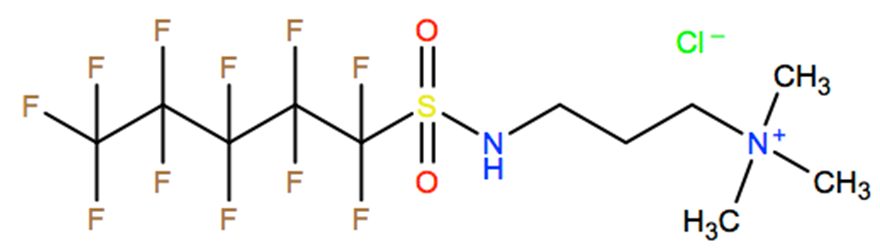 Structural representation of 1-Propanaminium, N,N,N-trimethyl-3-[[(undecafluoropentyl)sulfonyl]amino]-, chloride