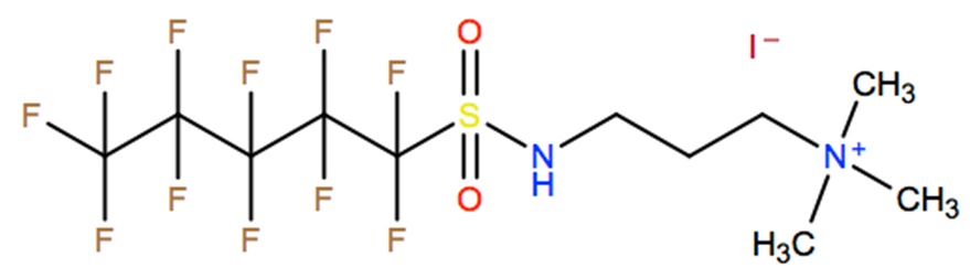 Structural representation of 1-Propanaminium, N,N,N-trimethyl-3-[[(undecafluoropentyl)sulfonyl]amino]-, iodide