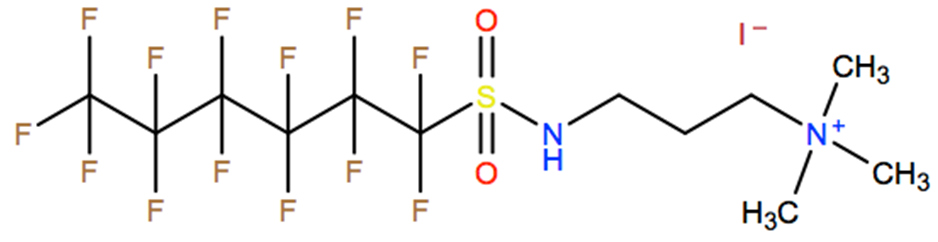 Structural representation of 1-Propanaminium, N,N,N-trimethyl-3-[[(tridecafluorohexyl)sulfonyl]amino]-, iodide