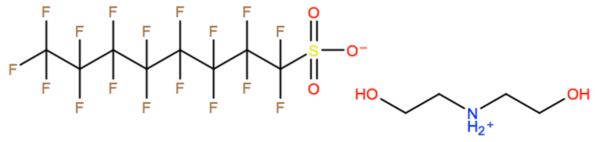 Structural representation of 1-Octanesulfonic acid, 1,1,2,2,3,3,4,4,5,5,6,6,7,7,8,8,8-heptadecafluoro-, compd. with 2,2'-iminobis[ethanol] (1:1)