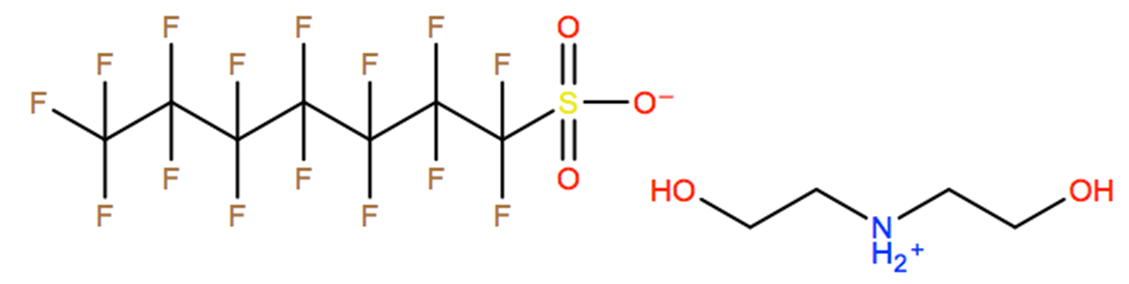 Structural representation of 1-Heptanesulfonic acid, 1,1,2,2,3,3,4,4,5,5,6,6,7,7,7-pentadecafluoro-, compd. with 2,2'-iminobis[ethanol] (1:1)