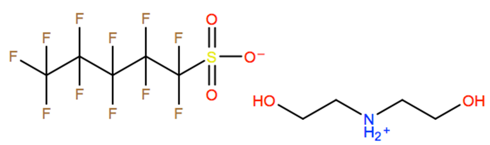 Structural representation of 1-Pentanesulfonic acid, 1,1,2,2,3,3,4,4,5,5,5-undecafluoro-, compd. with 2,2'-iminobis[ethanol] (1:1)