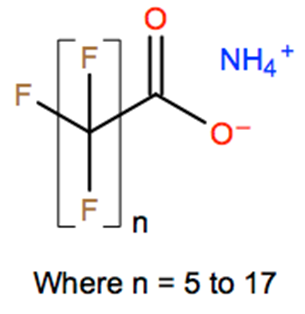Structural representation of Fatty acids, C6-18, perfluoro, ammonium salts