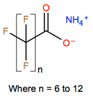 Structural representation of Fatty acids, C7-13, perfluoro, ammonium salts