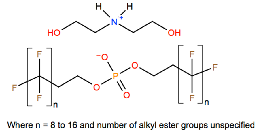 Structural representation of Phosphoric acid, γ-ω-perfluoro-C8-16-alkyl esters, compds. with diethanolamine