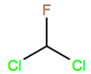 Structural representation of Dichlorofluoromethane (HCFC-21)