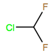 Structural representation of Chlorodifluoromethane (HCFC-22)