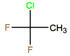 Structural representation of 1-Chloro-1,1-difluoroethane (HCFC-142b)