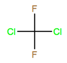 Structural representation of Dichlorodifluoromethane (CFC-12)