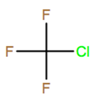 Structural representation of Chlorotrifluoromethane (CFC-13)