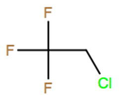 Structural representation of 2-Chloro-1,1,1-trifluoroethane (HCFC-133a)