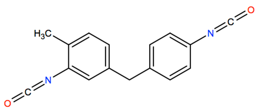 Structural representation of 4-Methyldiphenylmethane-3,4-diisocyanate