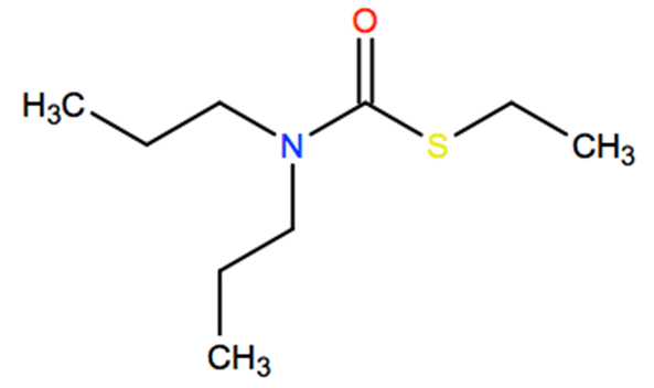 Structural representation of S-Ethyl dipropylthiocarbamate