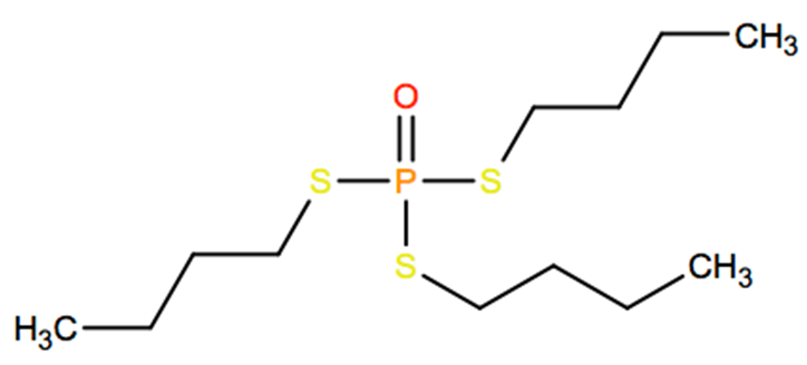 Structural representation of S,S,S-Tributyltrithiophosphate