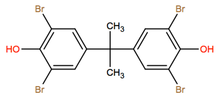 Structural representation of Tetrabromobisphenol A