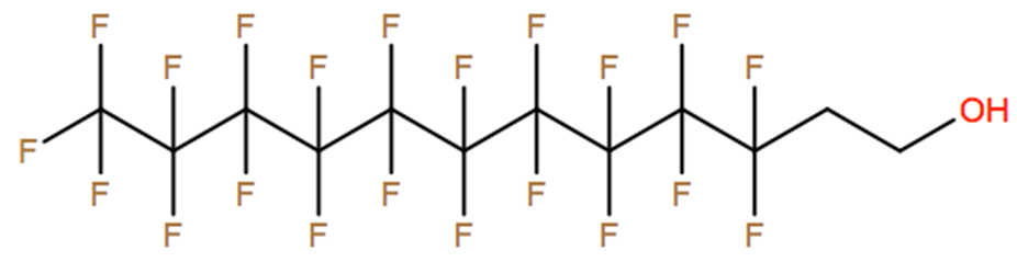 Structural representation of 1-Dodecanol, 3,3,4,4,5,5,6,6,7,7,8,8,9,9,10,10,11,11,12,12,12-heneicosafluoro-