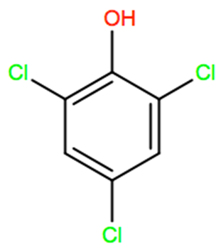 Structural representation of 2,4,6-Trichlorophenol