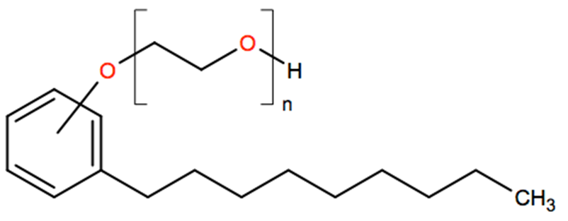 Structural representation of Poly(oxy-1,2-ethanediyl), α-(nonylphenyl)-ω-hydroxy-