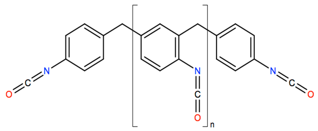 Structural representation of Polymeric diphenylmethane diisocyanate